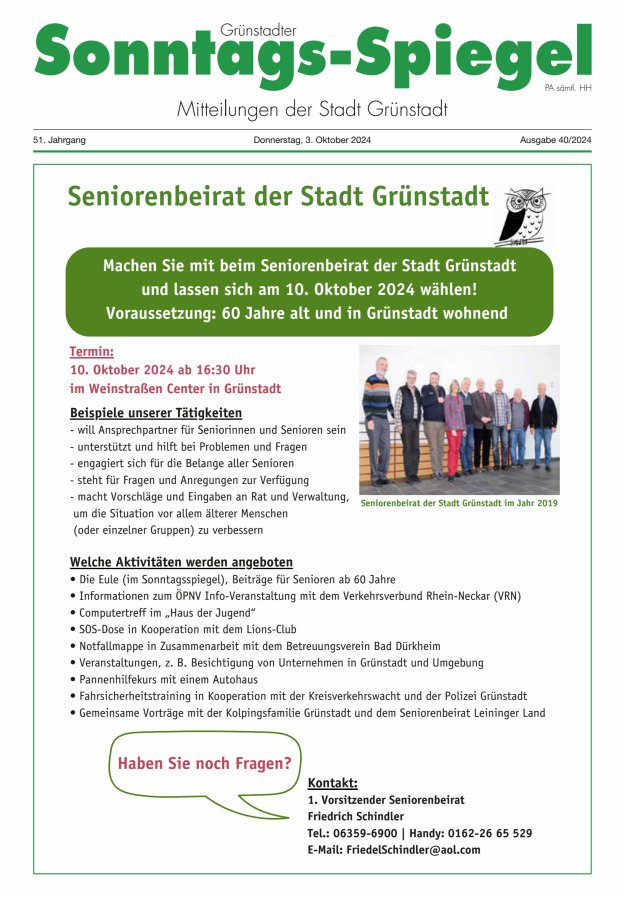 Grünstadter Sonntags-Spiegel Titelblatt 40/2024