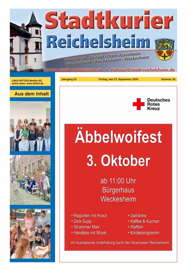 Stadtkurier Reichelsheim Titelblatt 39/2024