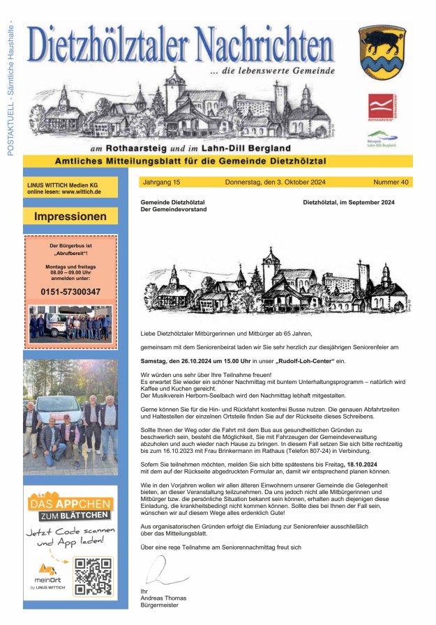 Dietzhölztaler Nachrichten Titelblatt 40/2024