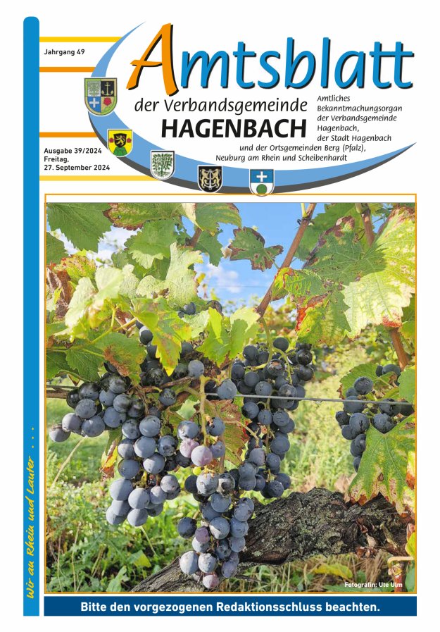 Amtsblatt der VG Hagenbach Titelblatt 39/2024