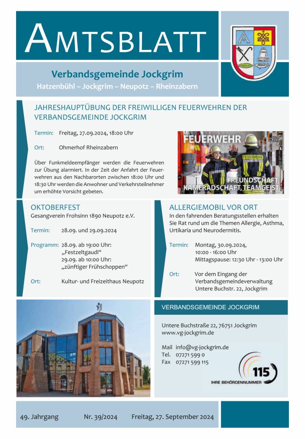 Amtsblatt VG Jockgrim Titelblatt 39/2024