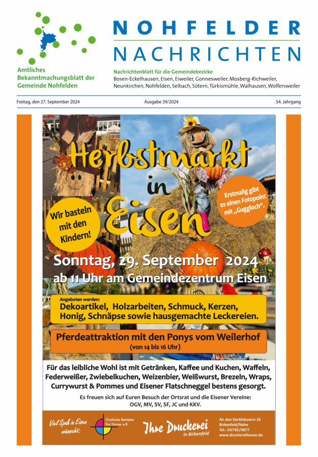 Nohfelder Nachrichten Titelblatt 39/2024