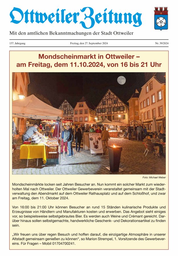 Ottweiler Zeitung Titelblatt 39/2024