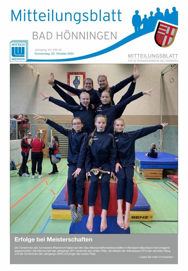 Mitteilungsblatt für den Bereich der Verbandsgemeinde Bad Hönningen Titelblatt 40/2024