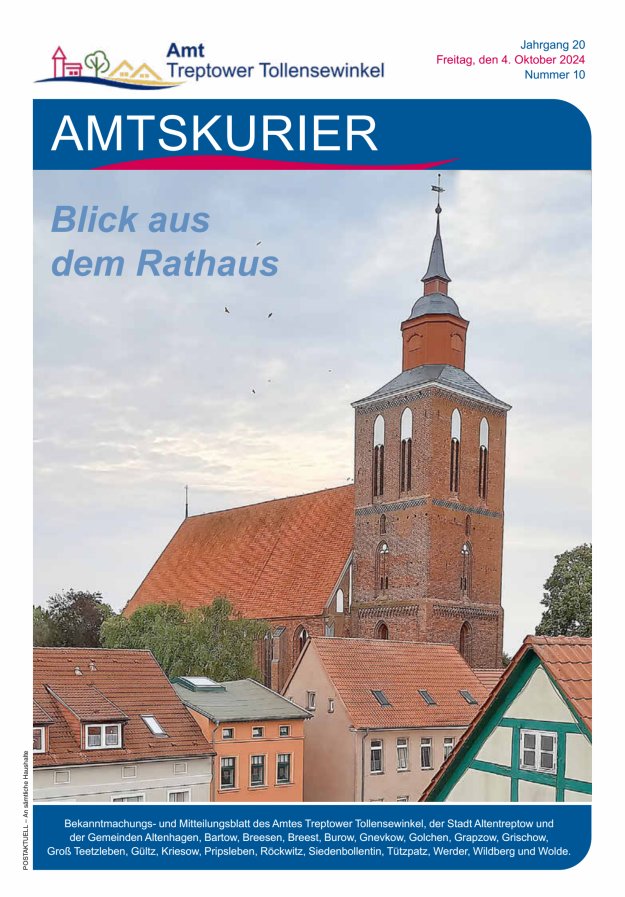 Amtskurier des Amtes Treptower Tollensewinkel Titelblatt 10/2024