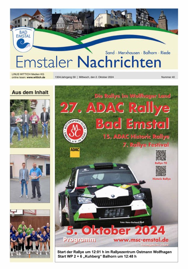 Emstaler Nachrichten Titelblatt 40/2024