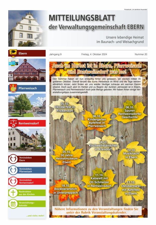 Mitteilungsblatt der Verwaltungsgemeinschaft Ebern Titelblatt 20/2024