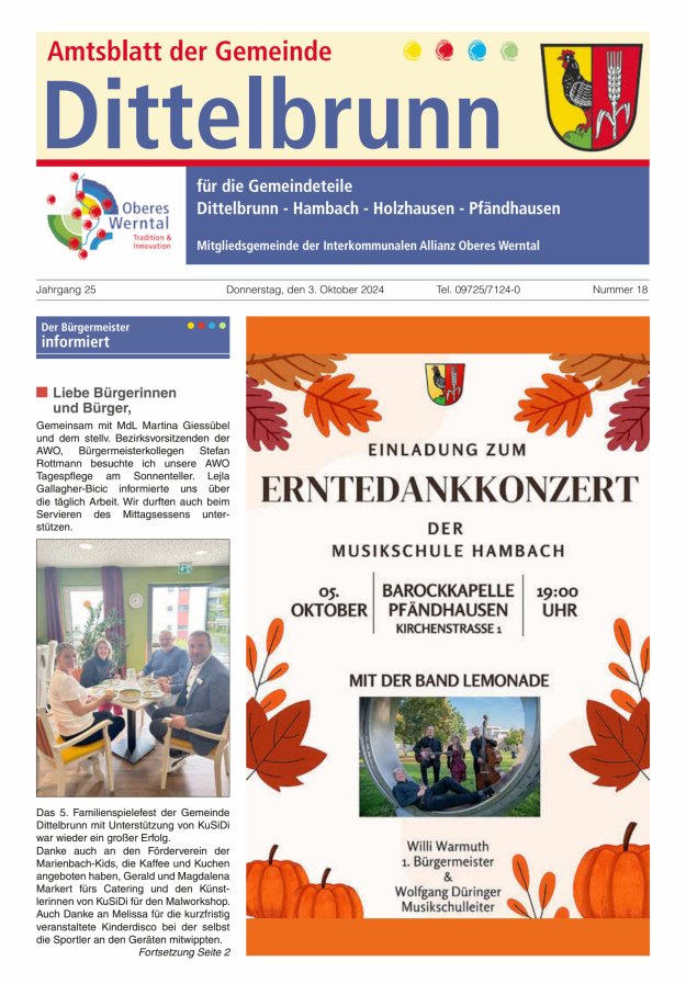 Amtsblatt der Gemeinde Dittelbrunn Titelblatt 18/2024