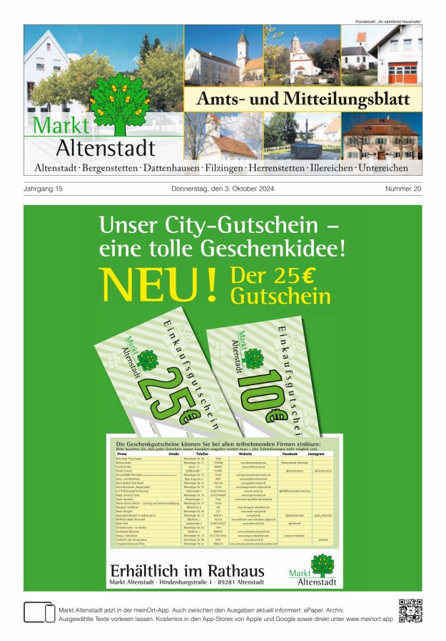 Amts- und Mitteilungsblatt des Marktes Altenstadt Titelblatt 20/2024