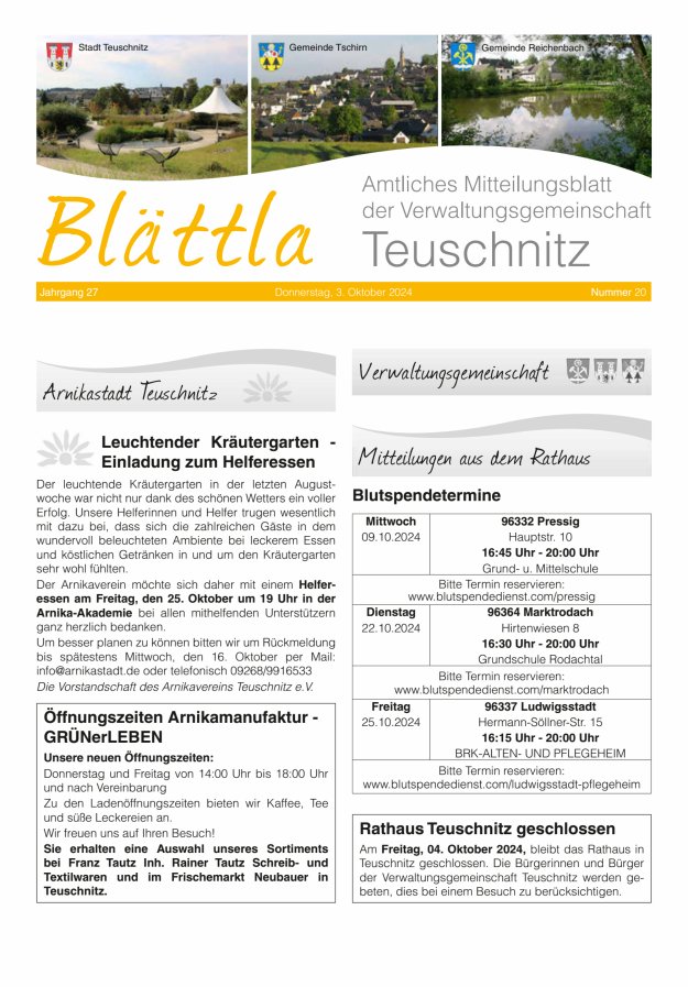 VG-Nachrichten Teuschnitz Titelblatt 20/2024