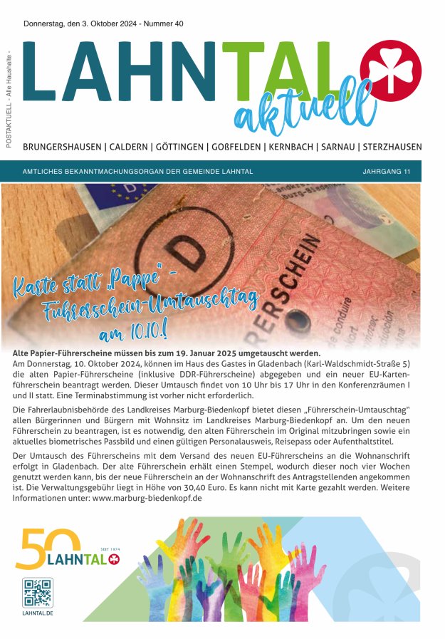 Amtliches Bekanntmachungsorgan der Gemeinde Lahntal Titelblatt 40/2024