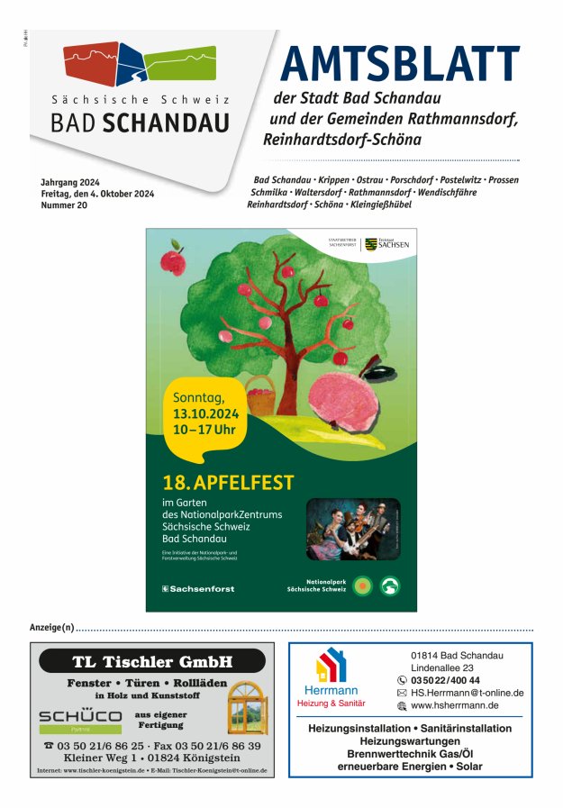 Amtsblatt der Stadt Bad Schandau und der Gemeinden Titelblatt 20/2024