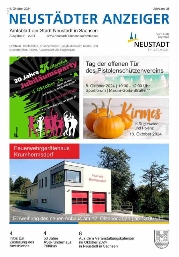 Neustädter Anzeiger - Amts- und Heimatblatt der Stadt Neustadt in Sachsen Titelblatt 21/2024