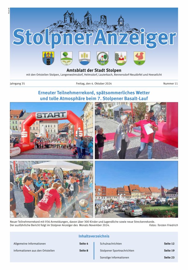 Stolpner Anzeiger - Amtsblatt der Stadt Stolpen mit den Ortsteilen Titelblatt 11/2024