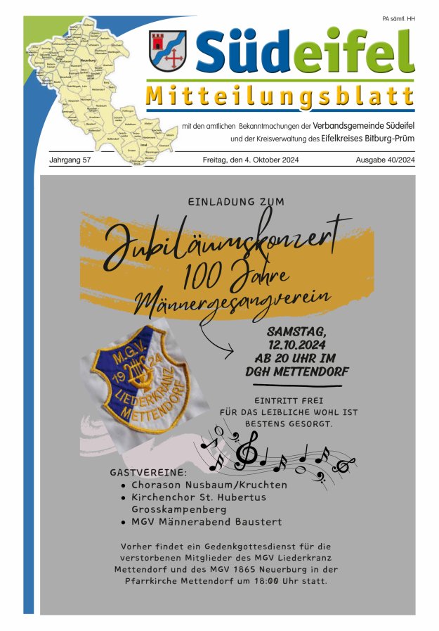 Mitteilungsblatt Südeifel Titelblatt 40/2024