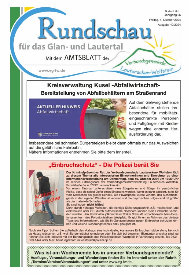 Rundschau für das Glan- und Lautertal Titelblatt 40/2024