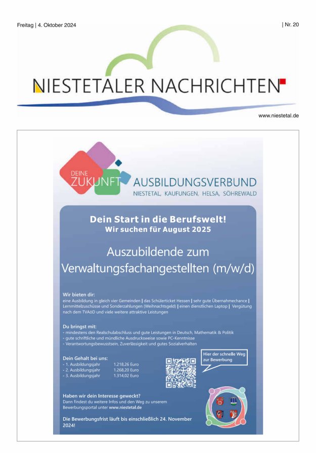 Niestetaler Nachrichten Titelblatt 20/2024