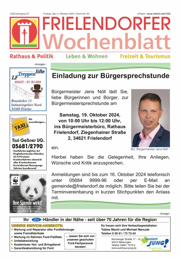 Frielendorfer Wochenblatt Titelblatt 40/2024