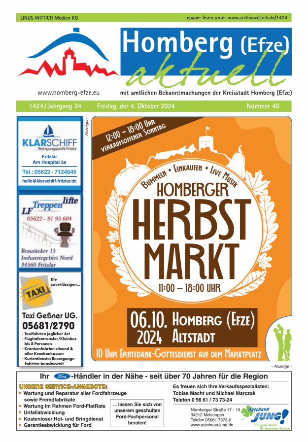 Homberg Efze aktuell Titelblatt 40/2024