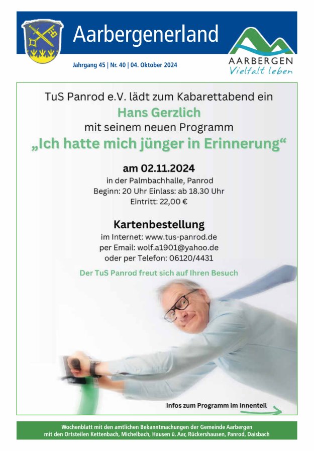 Aarbergenerland - Wochenblatt mit den amtlichen Bekanntmachungen Titelblatt 40/2024