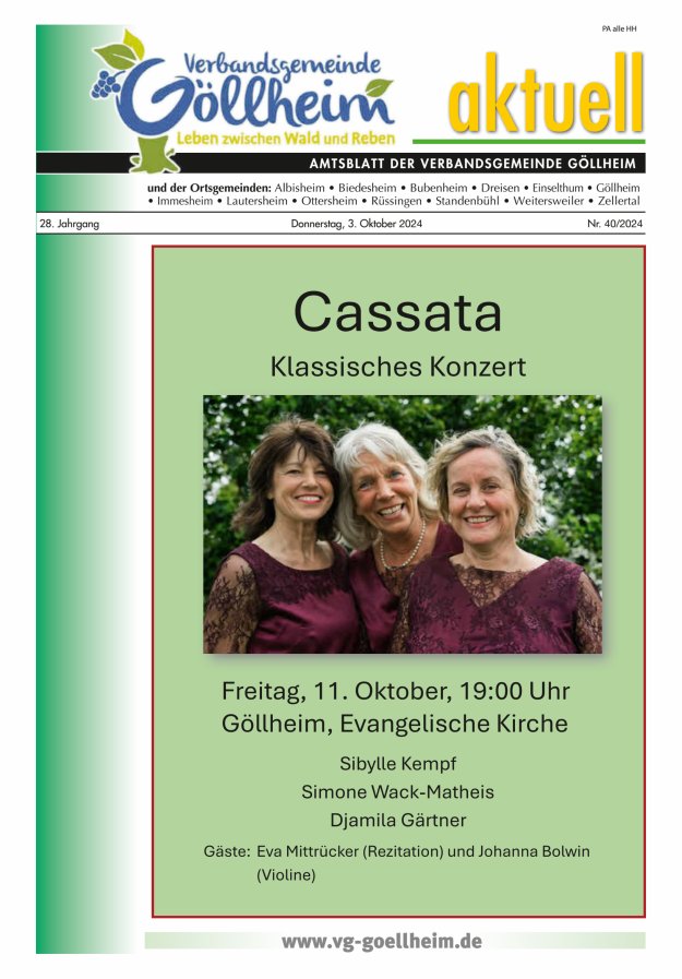 Verbandsgemeinde Göllheim aktuell Titelblatt 40/2024