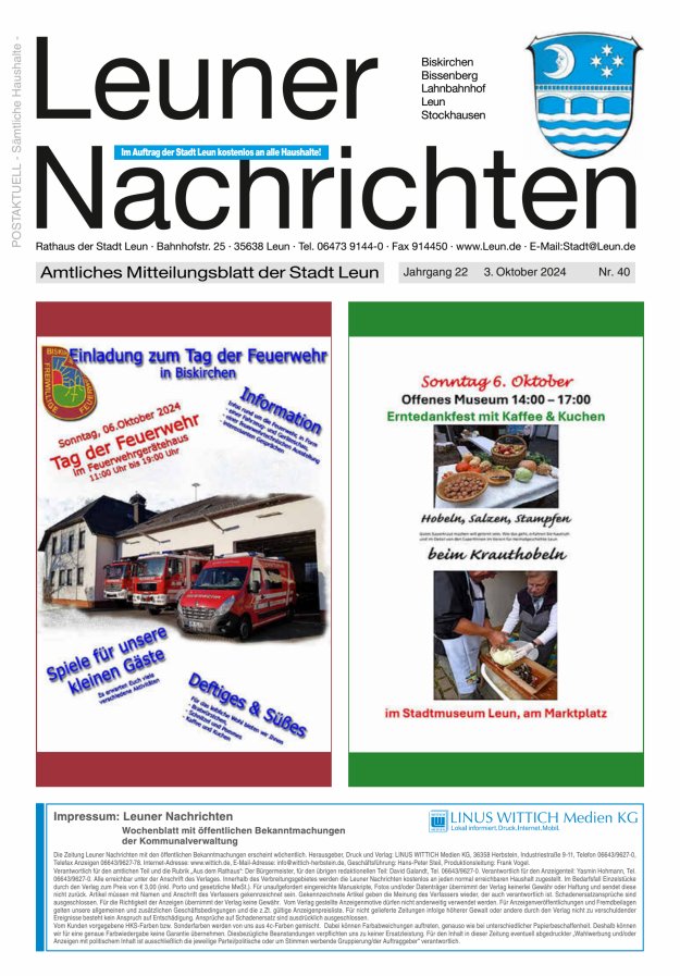 Leuner Nachrichten Titelblatt 40/2024