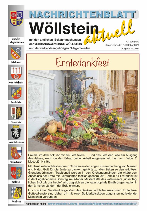 Nachrichtenblatt Wöllstein aktuell Titelblatt 40/2024