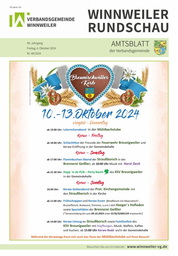 Winnweiler Rundschau Titelblatt 40/2024