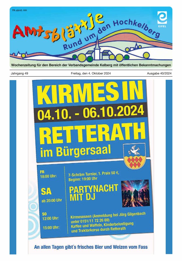 Amtsblättje - Rund um den Hochkelberg Titelblatt 40/2024