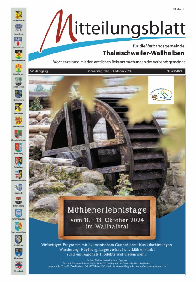 Mitteilungsblatt VG Thaleischweiler-Wallhalben Titelblatt 40/2024
