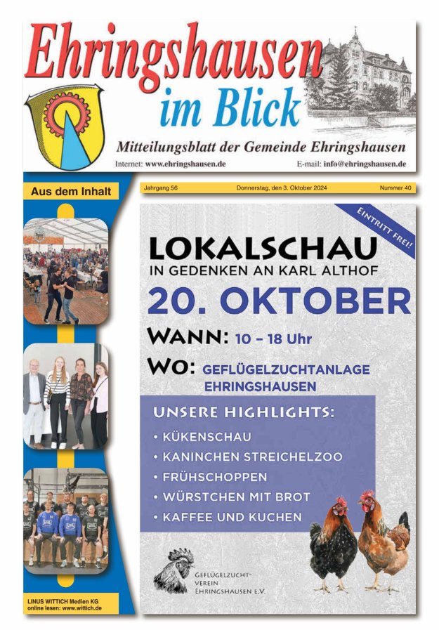 Mitteilungsblatt der Gemeinde Ehringshausen Titelblatt 40/2024