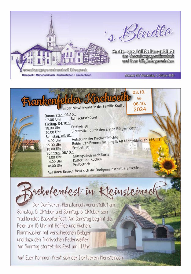 Amts- und Mitteilungsblatt VGem Diespeck Titelblatt 40/2024