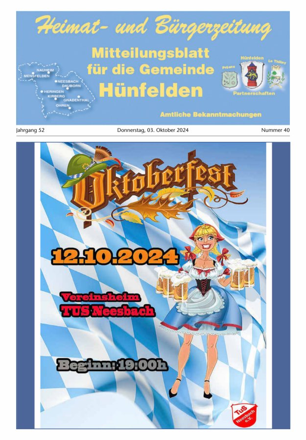 Mitteilungsblatt für die Gemeinde Hünfelden Titelblatt 40/2024