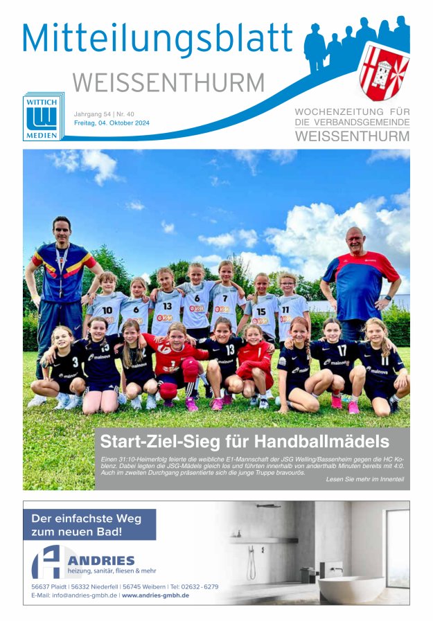 Mitteilungsblatt für den Bereich der Verbandsgemeinde Weißenthurm Titelblatt 40/2024