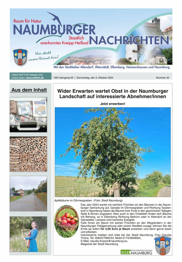 Naumburger Nachrichten Titelblatt 40/2024