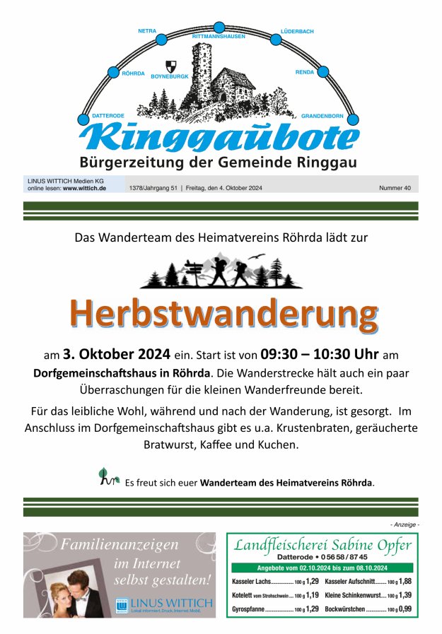 Ringgaubote Titelblatt 40/2024