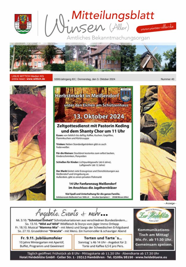 Mitteilungsblatt der Gemeinde Winsen Titelblatt 40/2024