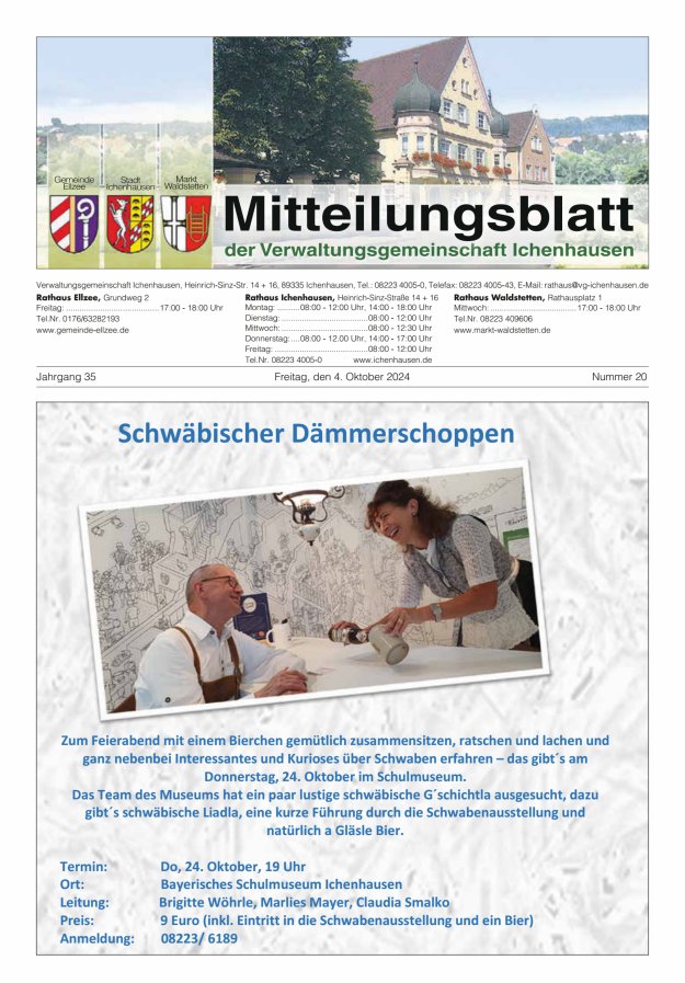 Mitteilungsblatt der Verwaltungsgemeinschaft Ichenhausen Titelblatt 20/2024