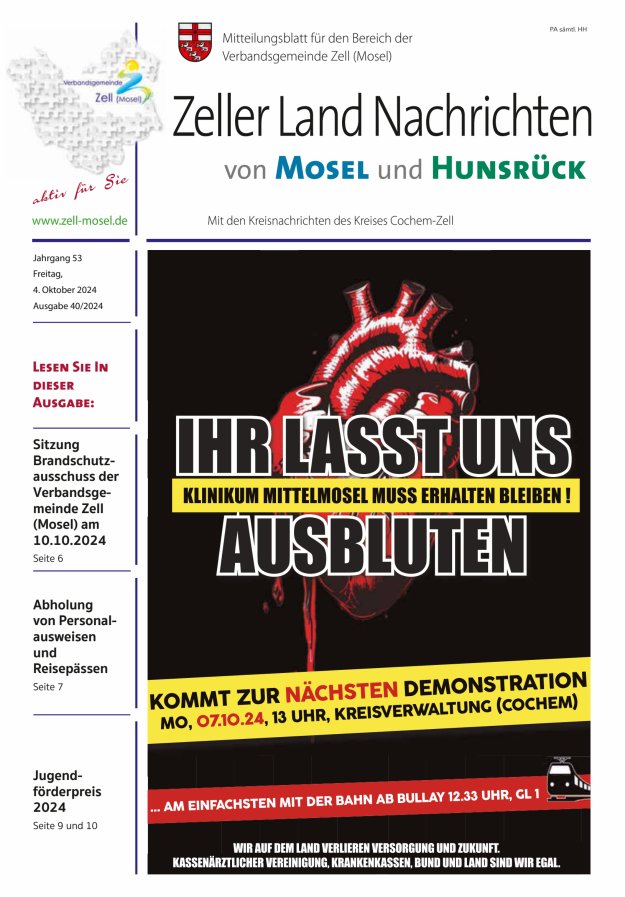 Zeller Land Nachrichten Titelblatt 40/2024