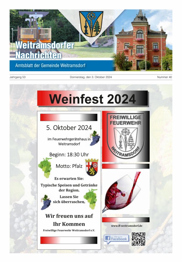 Weitramsdorfer Nachrichten Titelblatt 40/2024