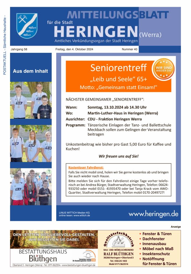 Mitteilungsblatt Heringen Titelblatt 40/2024