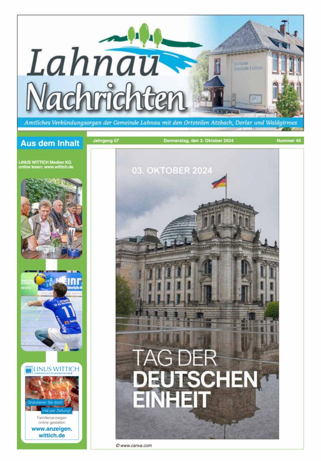 Lahnau Nachrichten Titelblatt 40/2024