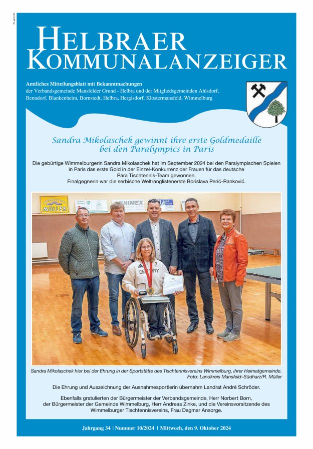 Helbraer Kommunalanzeiger – Amtliches Mitteilungsblatt mit Bekanntmachungen Titelblatt 10/2024