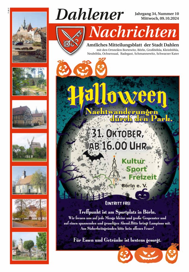 Dahlener Nachrichten - Amtliches Mitteilungsblatt der Stadt Dahlen Titelblatt 10/2024