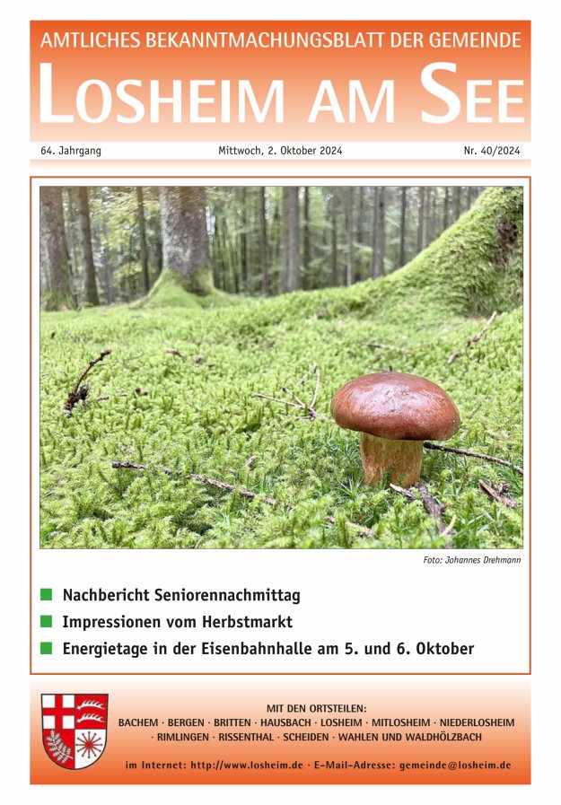 Amtliches Bekanntmachungsblatt der Gemeinde Losheim am See Titelblatt 40/2024