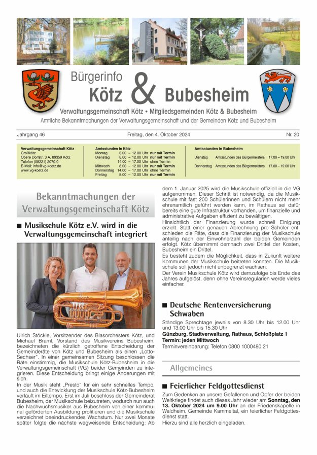 Amtsblatt der VG Kötz und der Mitgliedsgemeinden Titelblatt 20/2024