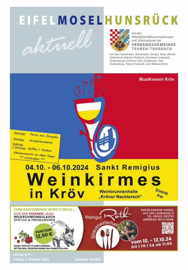 Eifel-Mosel-Hunsrück aktuell VG Traben-Trarbach Titelblatt 40/2024