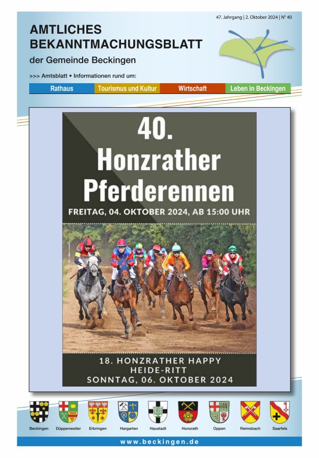 Amtsblatt Beckingen Titelblatt 40/2024