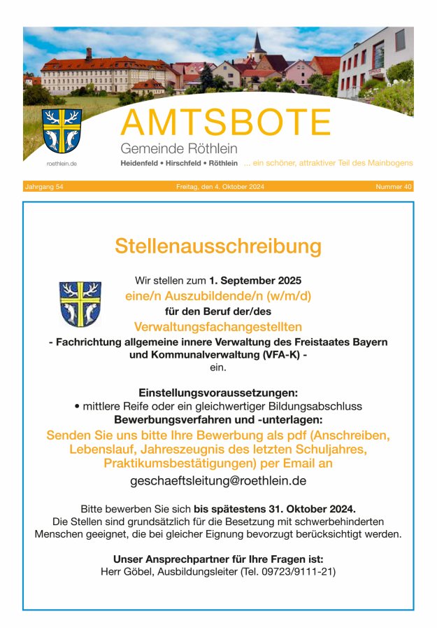 Amtsbote der Großgemeinde Röthlein Titelblatt 40/2024