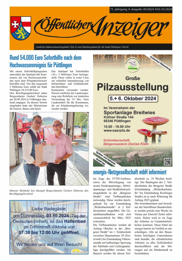 Öffentlicher Anzeiger - Stadt Püttlingen Titelblatt 40/2024